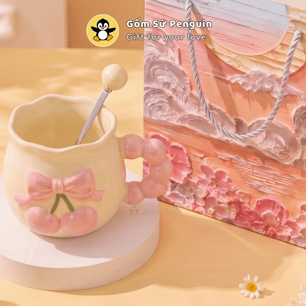 [Penguin] Ly sứ  cute 350ml cốc sứ uống nước phong cách Hàn Quốc quà tặng bạn gái