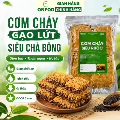 Cơm cháy chà bông gạo lứt ONFOD siêu ruốc mắm hành đáy nồi ăn kiêng giảm cân eat clean