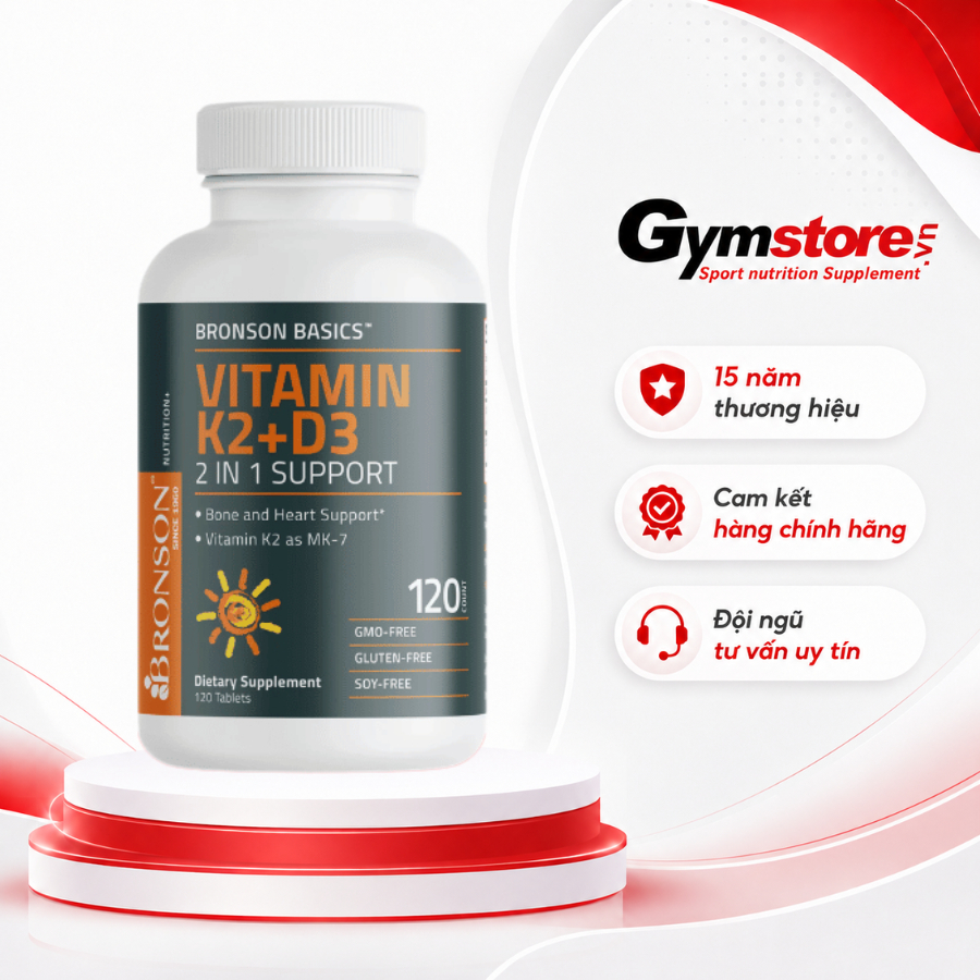 Viên uống Bronson Basics Vitamin K2 MK-7 + D3, hỗ trợ sức khẻ xương khớp - Gymstore