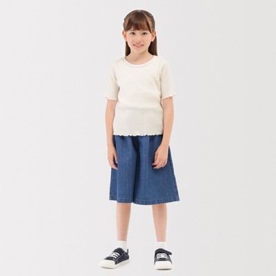 [26AW] MUJI Áo T-Shirt Lưới Họa Tiết Cổ Tròn Tay Ngắn-Trẻ Em