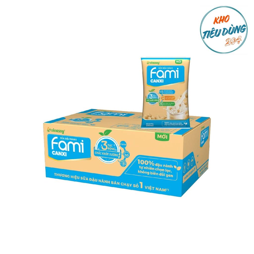 [1 Thùng] Sữa Fami Canxi Bịch 200Ml40 Bịch (Xanh dương)