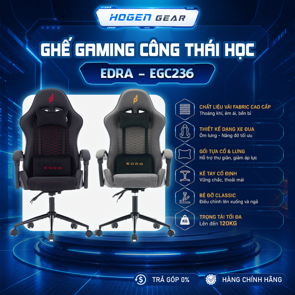 Ghế Gaming Edra Chair EGC236 – New Citizen | Ghế Da + Vải Cao Cấp | Vải kháng khuẩn | Chính Hãng Edr
