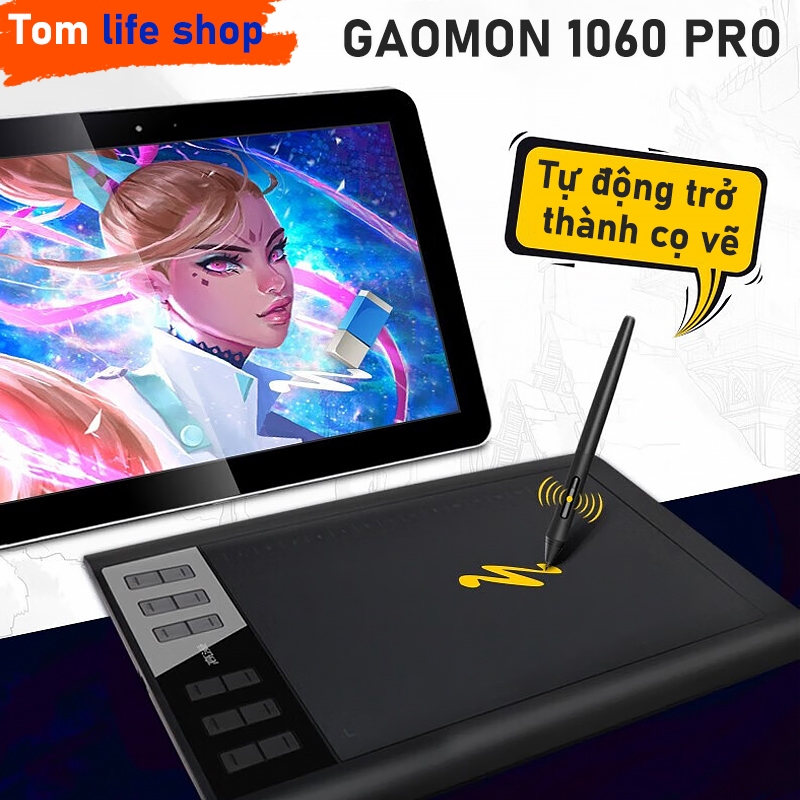 Bảng Vẽ điện Tử GAOMON 1060 PRO 10x6 Inches Bản Nâng Cấp Mới Dùng Cho Ps, Ai, FL