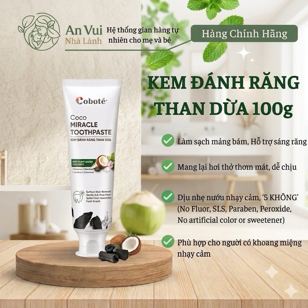 [An Vui] Kem đánh răng than dừa 100gr Cobote