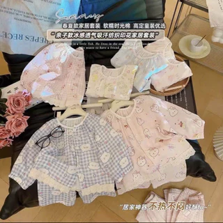 Bộ Mẹ & Bé Thô Đũi In Hình Pastel Mặc Nhà Mềm Mát ( AH286 )