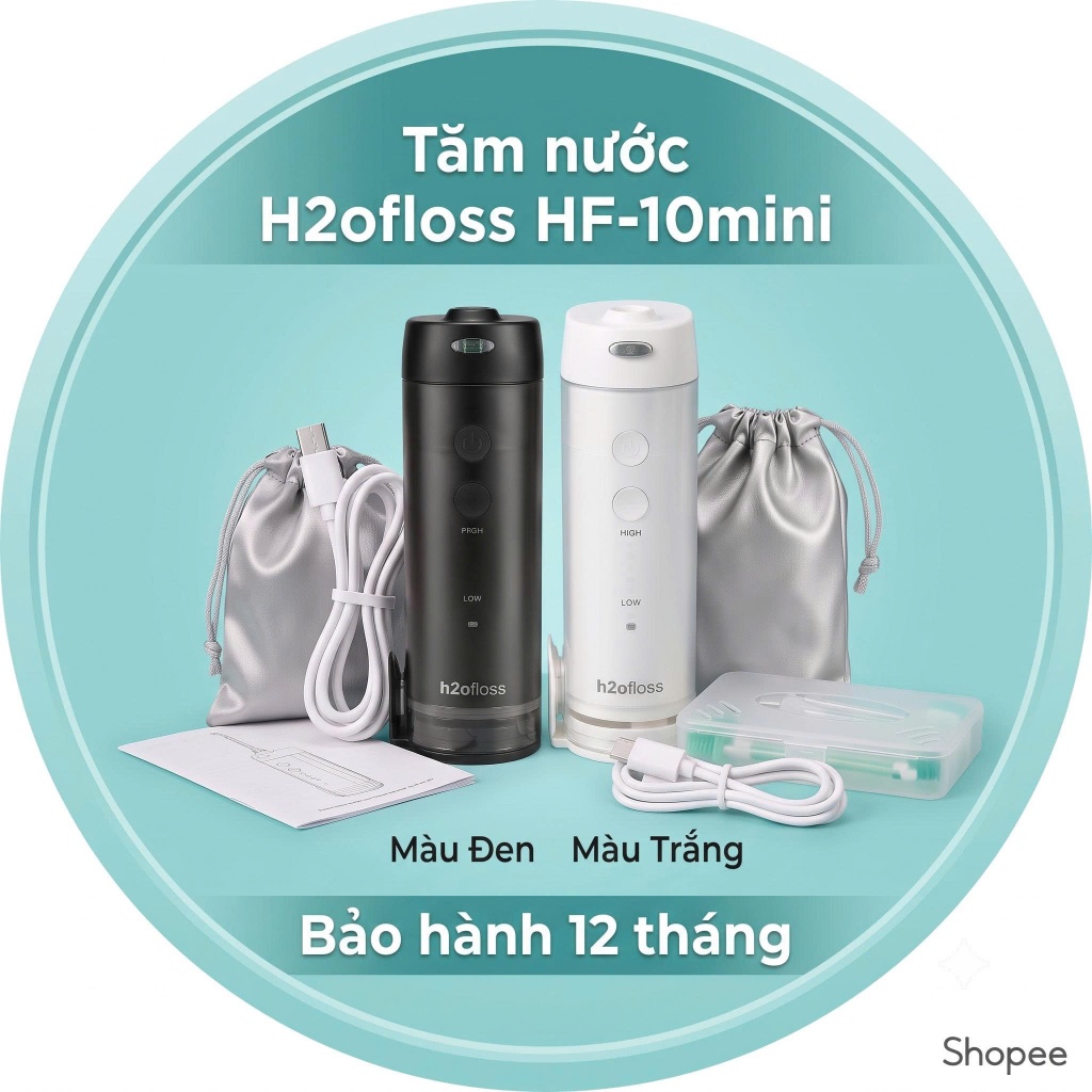 Tăm Nước Cầm Tay H2OFloss HF-10 Mini Tặng Đầu Tăm 2 Chiều Chính Hãng
