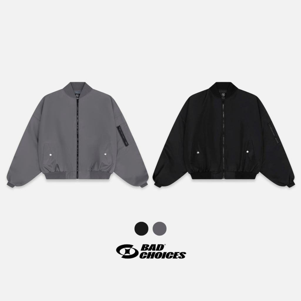 Bad Choices | Áo Bomber dù Zipper Jacket Signature tay nhún form Boxy