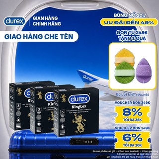 Bộ 3 Durex Kingtex ôm sát, size 49mm 3 bao/hộp