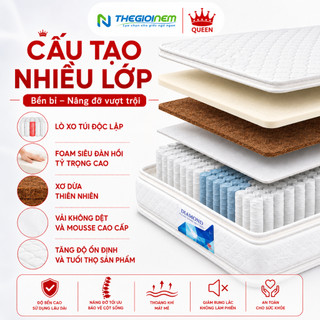 Nệm Lò Xo Túi Diamond Vạn Thành - Lò Xo Túi Độc Lập, Nâng Đỡ Đa Vùng, Bảo Hành 15 Năm, Độ Cao 30cm
