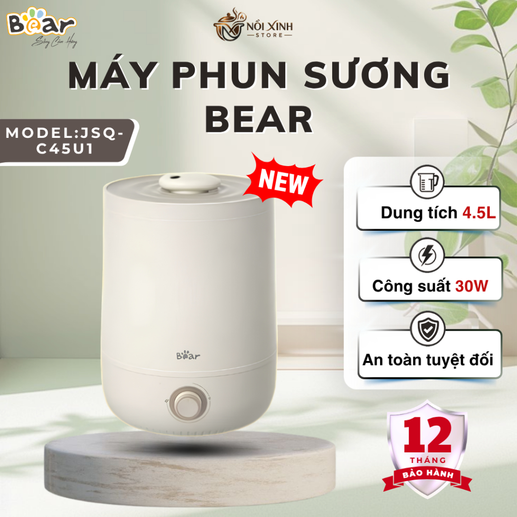 Máy Bù Độ Ẩm Cao Cấp Bear JSQ-C45U1 Phun Sương Siêu Nhỏ Và Mịn, Kiểu Dáng Decor Cực Xinh - Nồi Xinh 