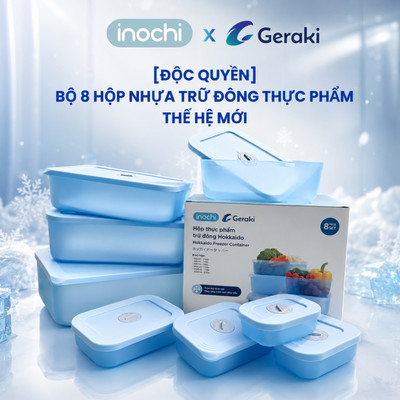 Bộ 8 hộp trữ đông Inochi, Bảo Quản Tươi Ngon, An toàn, nhiều kích cỡ, hộp thực phẩm, Chịu nhiệt tốt