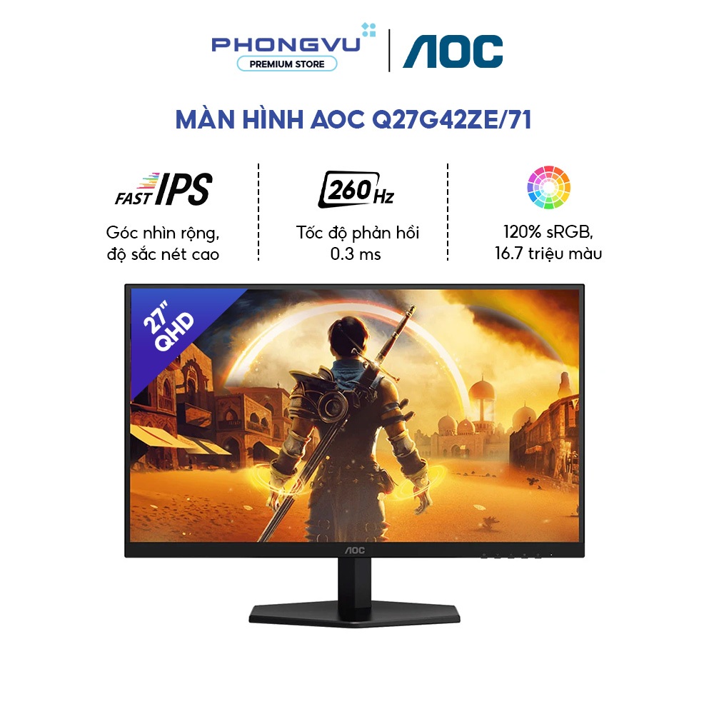 Màn hình Aoc Q27G42ZE/71 27 inch (2K/ Fast IPS/ 260Hz/ 0.3 ms, Adaptive Sync) - BH 36 Tháng