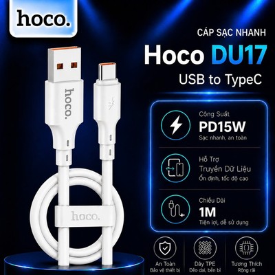 Cáp sạc nhanh PD15W Hoco DU17 USB to TypeC hỗ trợ truyền dữ liệu cho Smartphone/Android/15 trở lên dài 1M