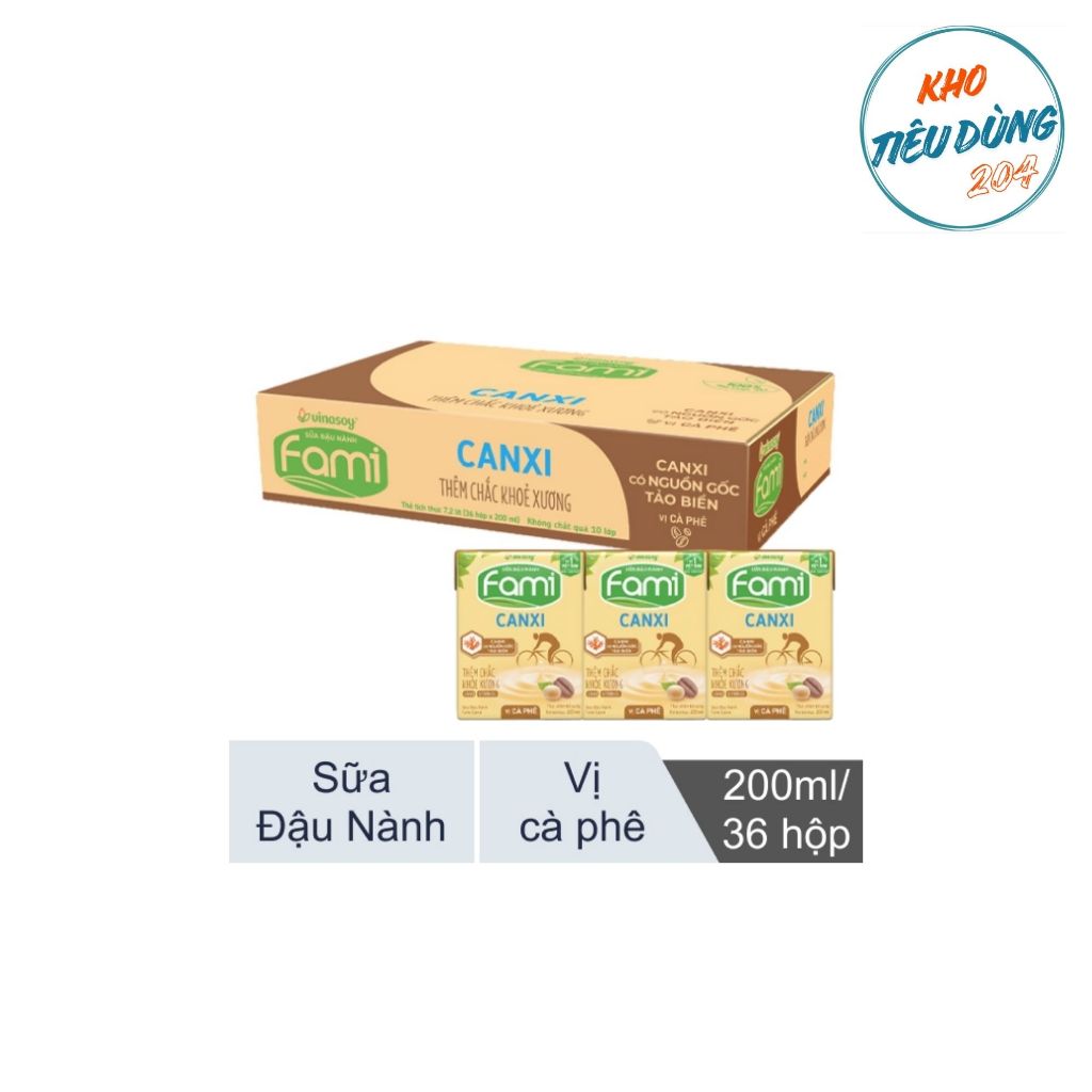 [1 Thùng] Sữa Fami Canxi Vị Cà Phê Hộp 200Ml X 36 HỘP
