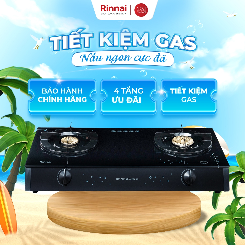 Bếp gas dương Rinnai RV-7Double Glass(Sp) mặt bếp kính và kiềng bếp men