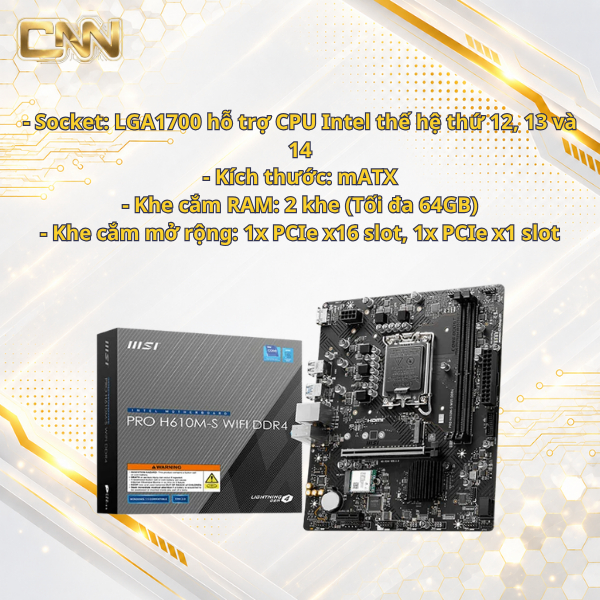Main MSI PRO H610M - S DDR4 LGA1700 hỗ trợ CPU Intel thế hệ thứ 12, 13 và 14