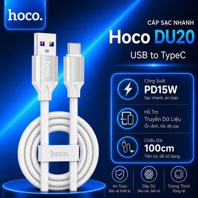 Cáp sạc nhanh PD15W Hoco DU20 USB to Type-C dây TPE bện siêu bền cho Android/15 trở lên dài 1M