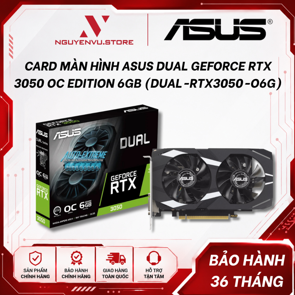 Card Màn Hình ASUS Dual GeForce RTX 3050 6GB / Asus Dual RTX 3050 O6G (OC Edition) GDDR6 - Hàng Chín