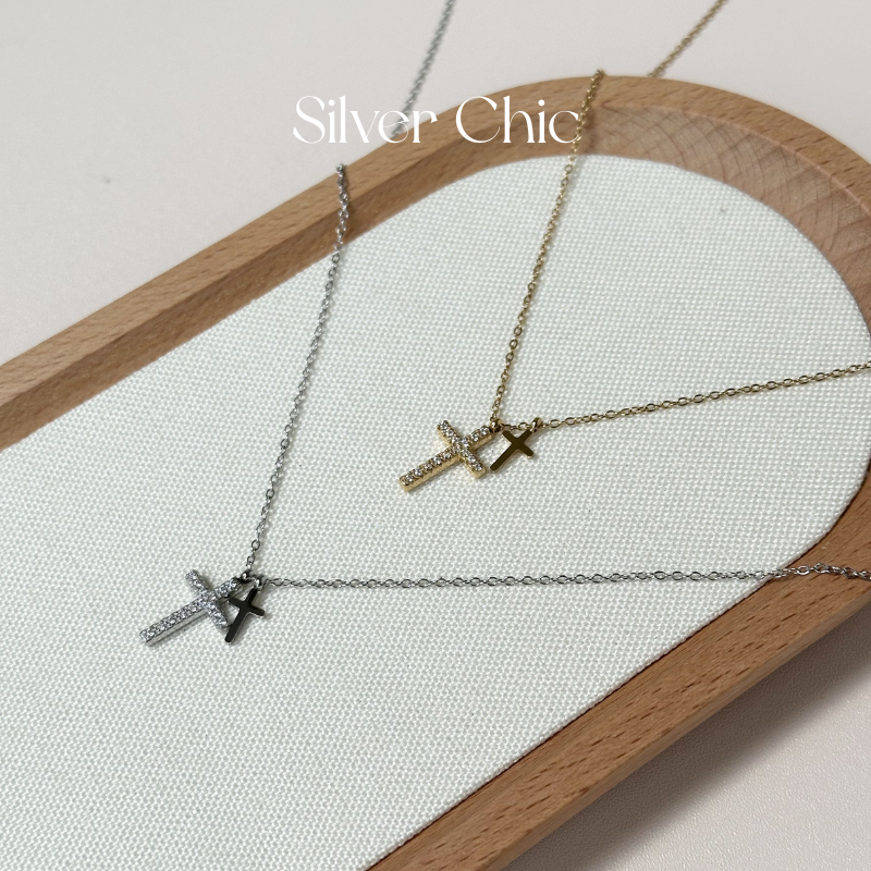 Dây chuyền vòng cổ Thánh giá đôi thép không gỉ Silver Chic DC37