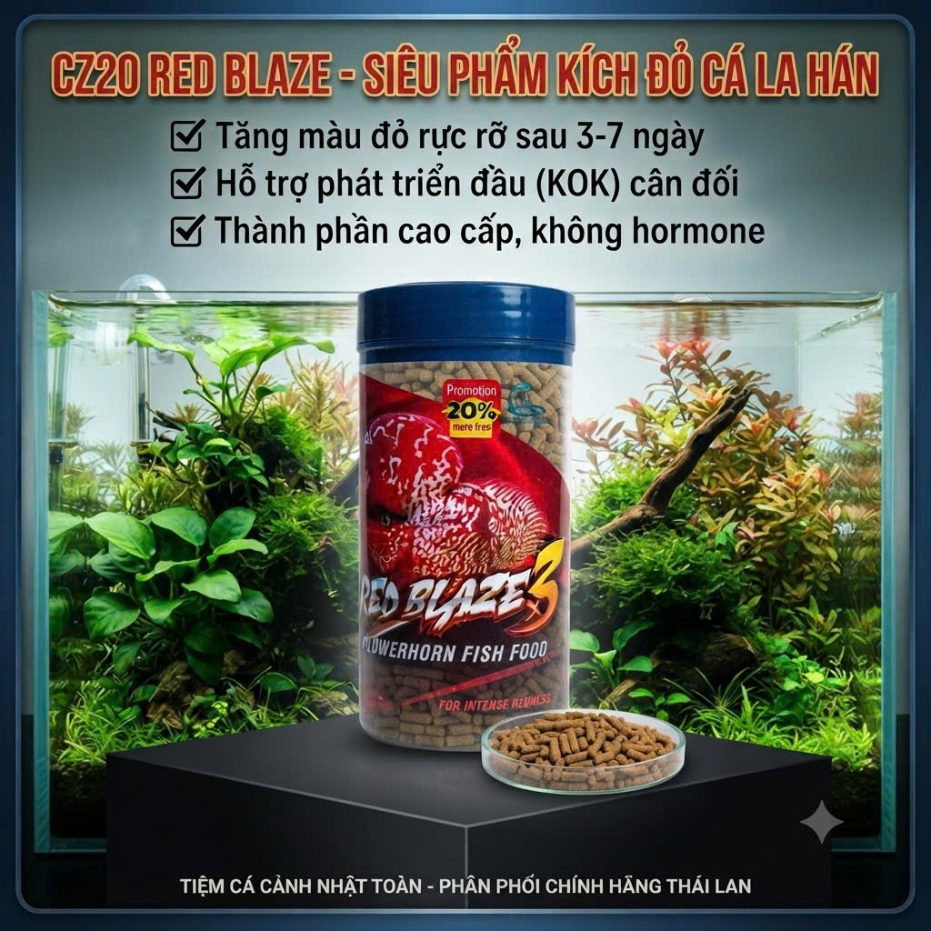 CZ20 RED BLAZE - Thức ăn tăng màu đỏ cho cá la hán 100g Thái Lan, protein 40%, không hormone, hiệu q