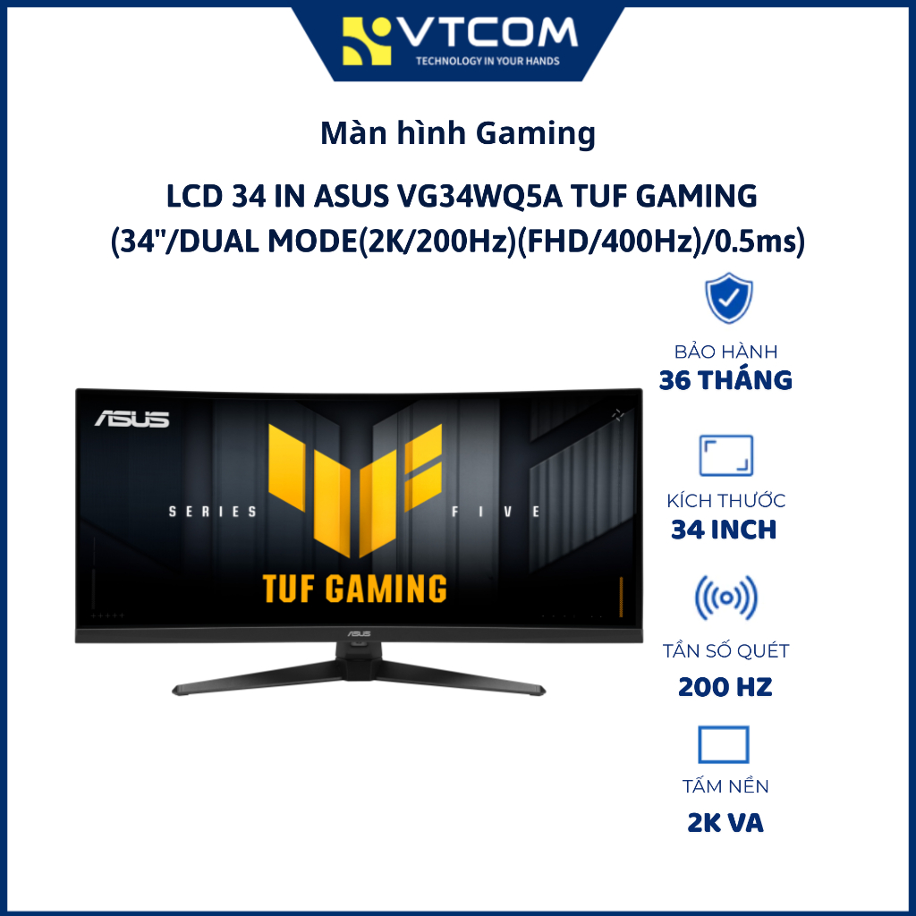 Màn Hình Cong Gaming ASUS TUF VG34WQ5A (34 inch / UWQHD / Fast VA / 200Hz-400Hz / 0.5ms) BT 36 Tháng