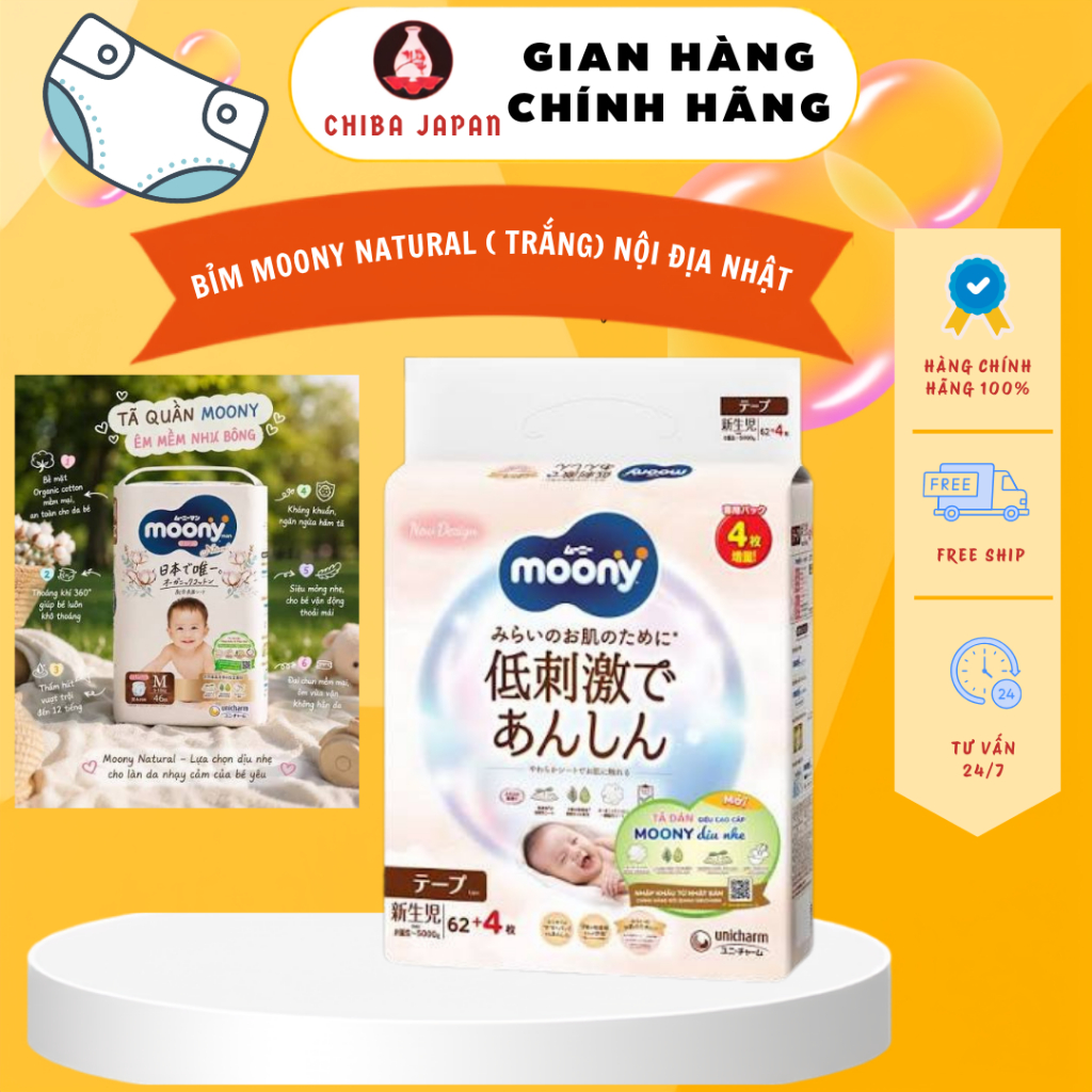 Bỉm Moony Dịu Nhẹ, Moony trắng, Moony Natural. Bỉm dán, bỉm quần siêu cao cấp cho Bé - Chiba Japan S