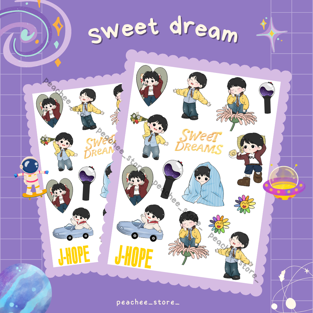 SWEET DREAM - sticker chibi jhope khổ a5 hình dán decan trang trí