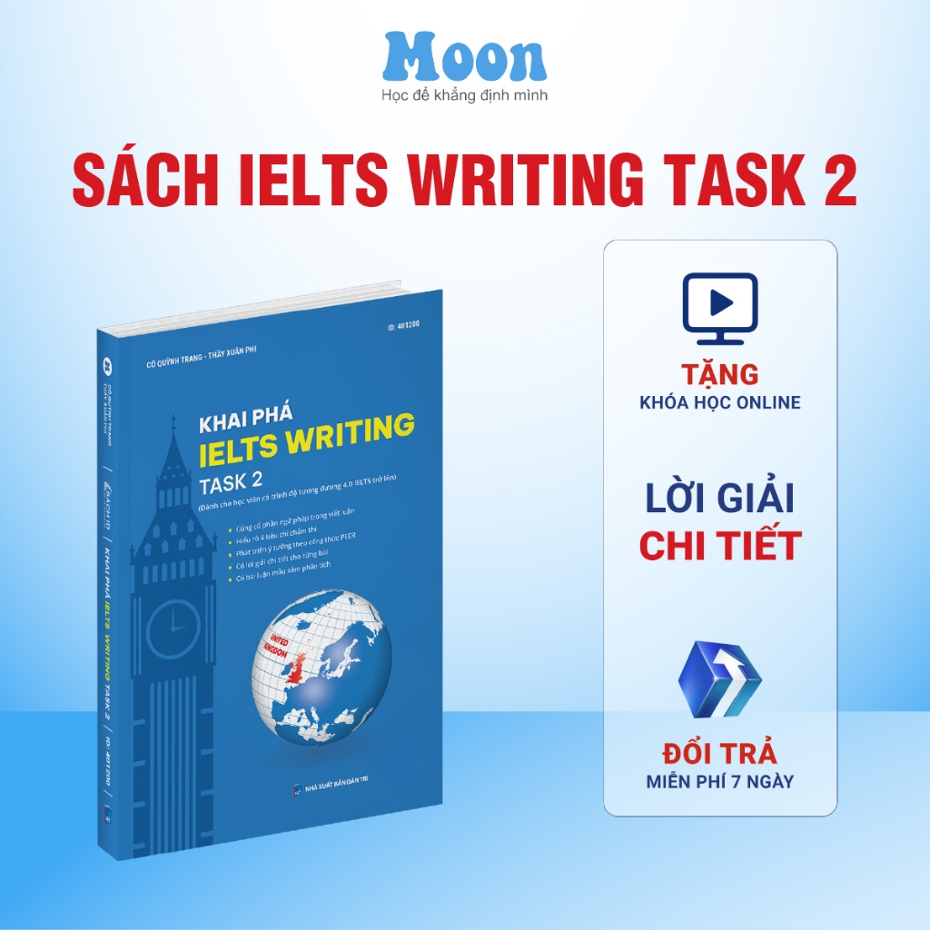 Sách IELTS Writing task 2 - khai phá luyện thi ielts writing 4.0+ moonbook