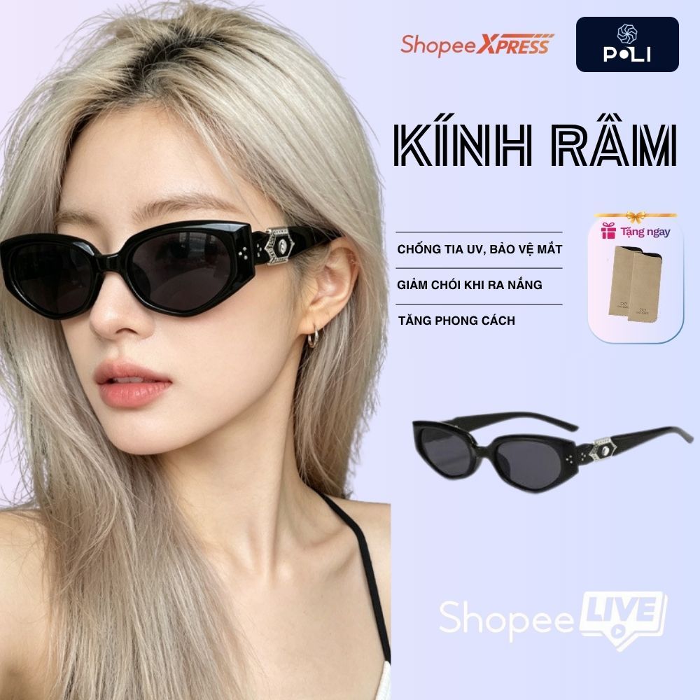 GEMTLE MCUSTER Kính Râm Mắt Mèo 2131 Màu Xám Khung Đen Chống Tia UV400 Unisex Toàn Khung Nhựa Kim Lo