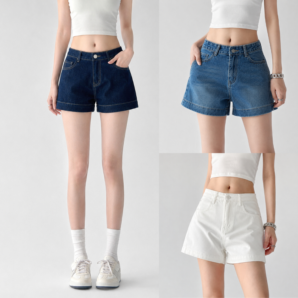Quần Short Jean Nữ Cạp Cao MIAA Ống Rộng Form Đẹp Hack Dáng, Quần Short Bò Nữ Basic Mặc Hè_QS09