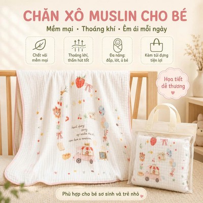 Khăn sợi tre đa năng cho bé KidAndMom xô Organic 6 lớp làm khăn tắm, khăn quấn ủ,chăn đắp 110x110cm