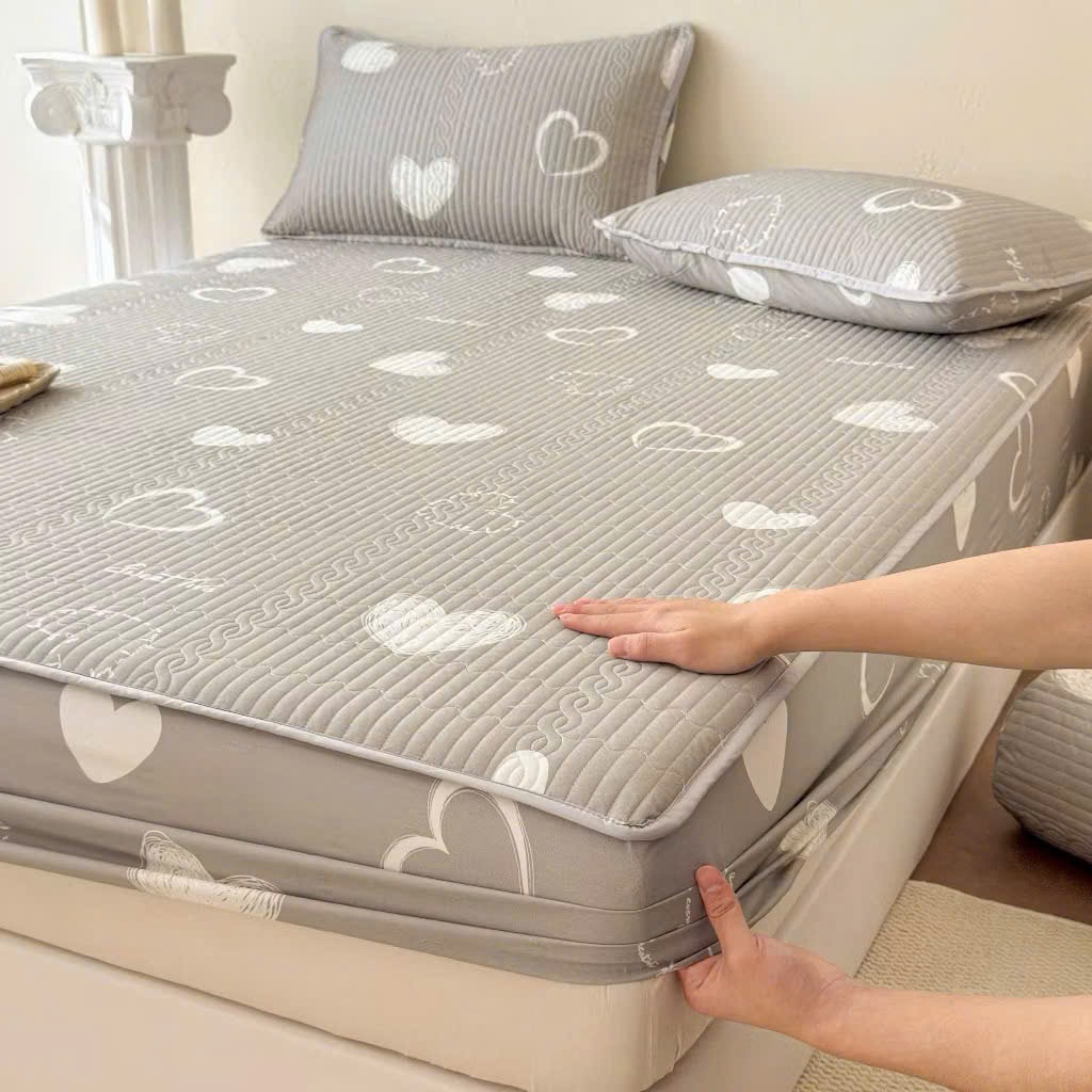 Set Ga Gối Tencel Lụa Trần Bông LOVEWE HOUSE - Ga Chun Cao Cấp Mềm Mát, Phong Cách Hàn Quốc, Tặng Vỏ