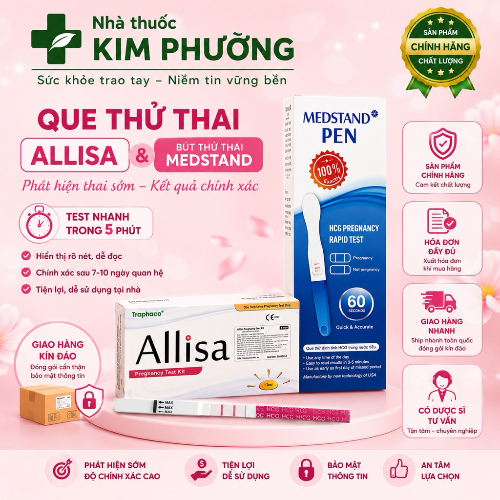 CHE TÊN Combo 10 Que thử thai Allisa + Bút thử thai Medstand