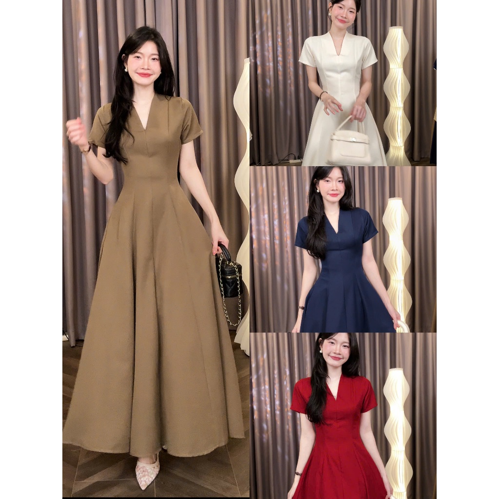 [Đ.45-T] Đầm Cổ Thiết Kế V Có Tay Dáng Dài (Có Túi)| Tũm Clothing