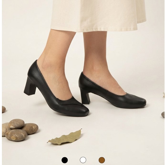 Giày Cao Gót Nữ 5cm Da Bò Thật Lunashoes 5001 Êm Chân Thanh Lịch Dễ Phối Đồ đi làm