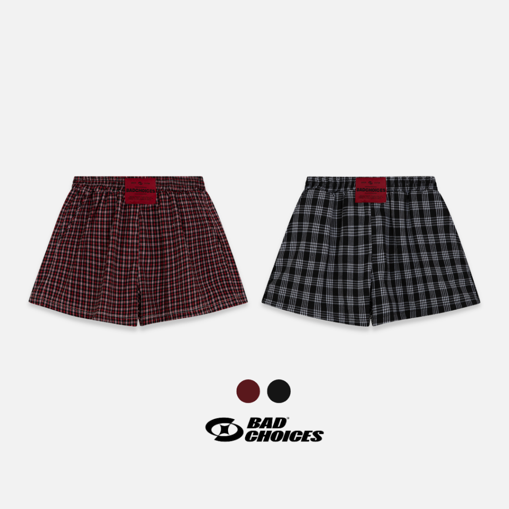 Bad Choices | Quần short đùi caro form ngắn mạc lưng đỏ