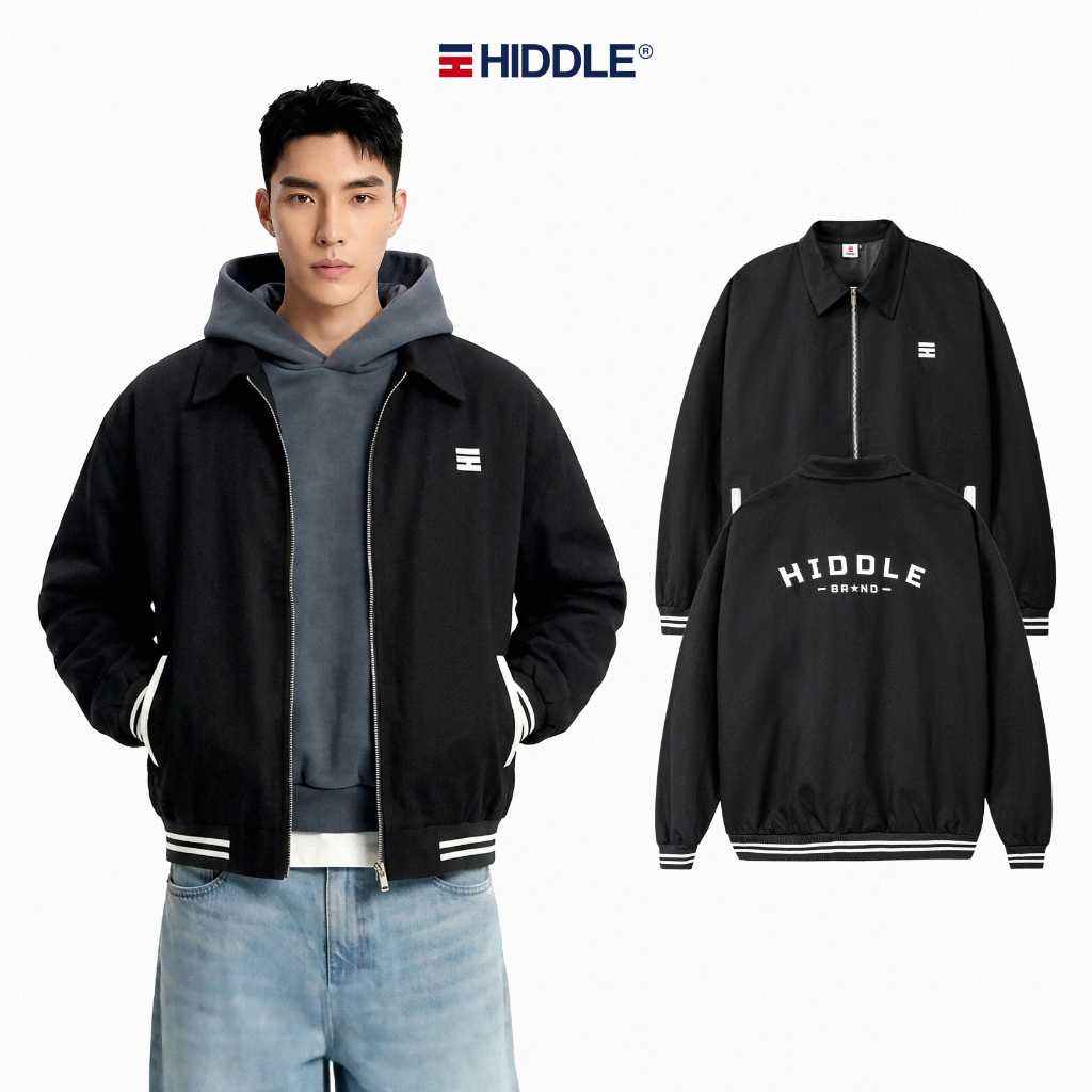 Áo khoác nam varsity kaki đen 2 lớp HIDDLE bo chun tiện lợi, có túi trong tinh tế | H05-AK5