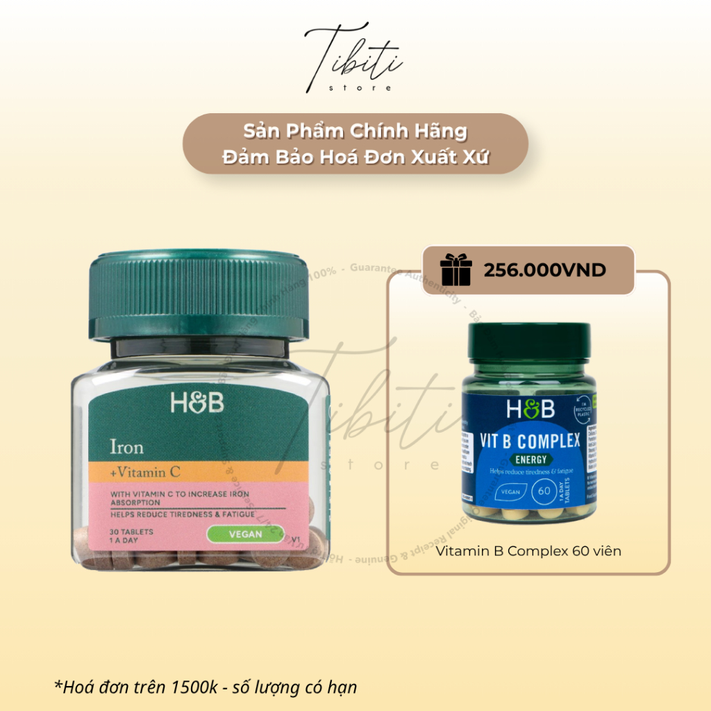 Vitamin Sắt Chống Mệt Mỏ i&Tăng Năng Lượng Holland & Barrett Iron & Vitamin C 14mg 30 Viên