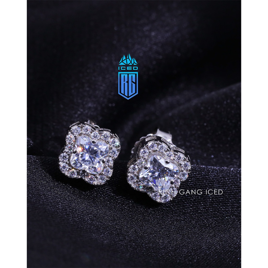 4 Prong Clover Shape Moissanite Earrings 925 Sterling Silver Iced Out Diamond Earring for Women