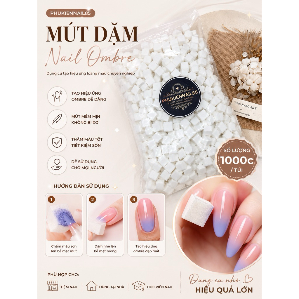 Set 1000 miếng mút dặm ombre 1x1cm