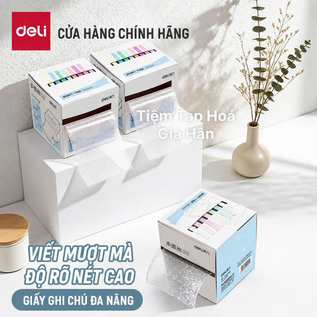 Giấy Note Trong Suốt Deli Cao Cấp - Sticky Notes Trong Suốt Chống Nước, Viết Mượt, Dán Chắc, Không C