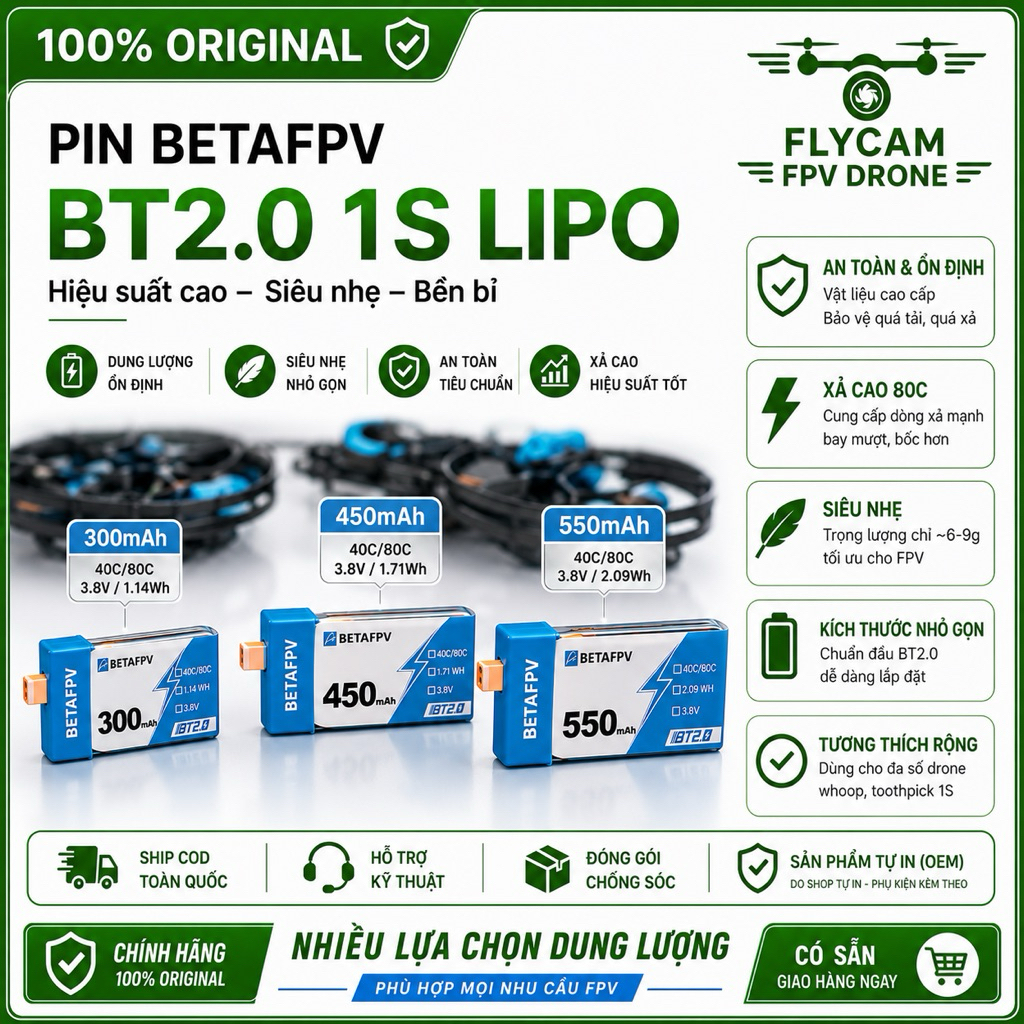 PIN FPV BETA: 550mah, 450mah, 300mah 1S - Chính hãng