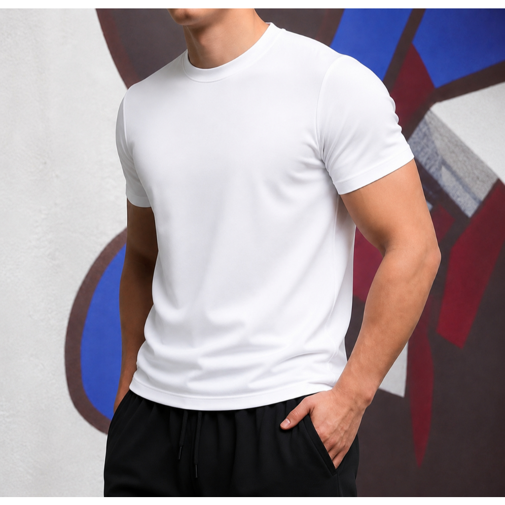 Áo thun trơn nam phôm body vải poly co giãn 4 chiều GUMAN thoáng mát