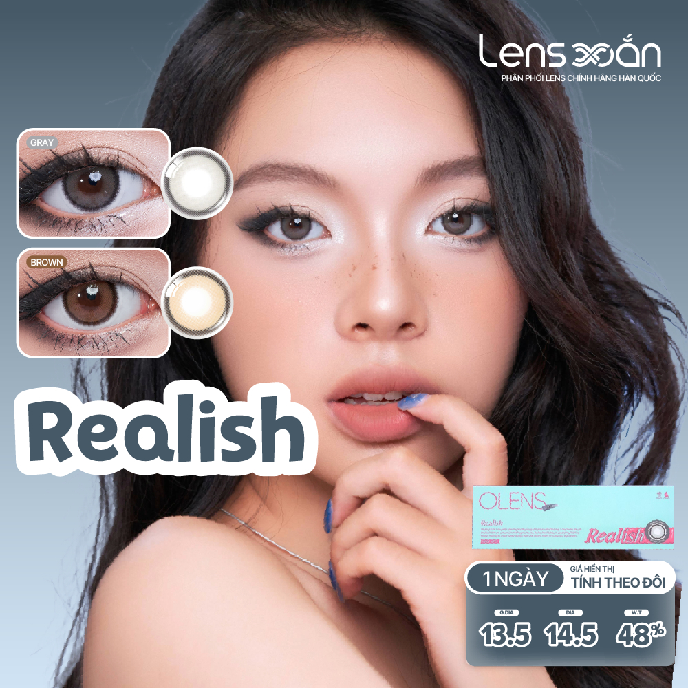 LENS 1 NGÀY cận LENS XOẮN kính áp tròng cận nâu và xám có viền 14.5 hàn quốc OLENS REALISH