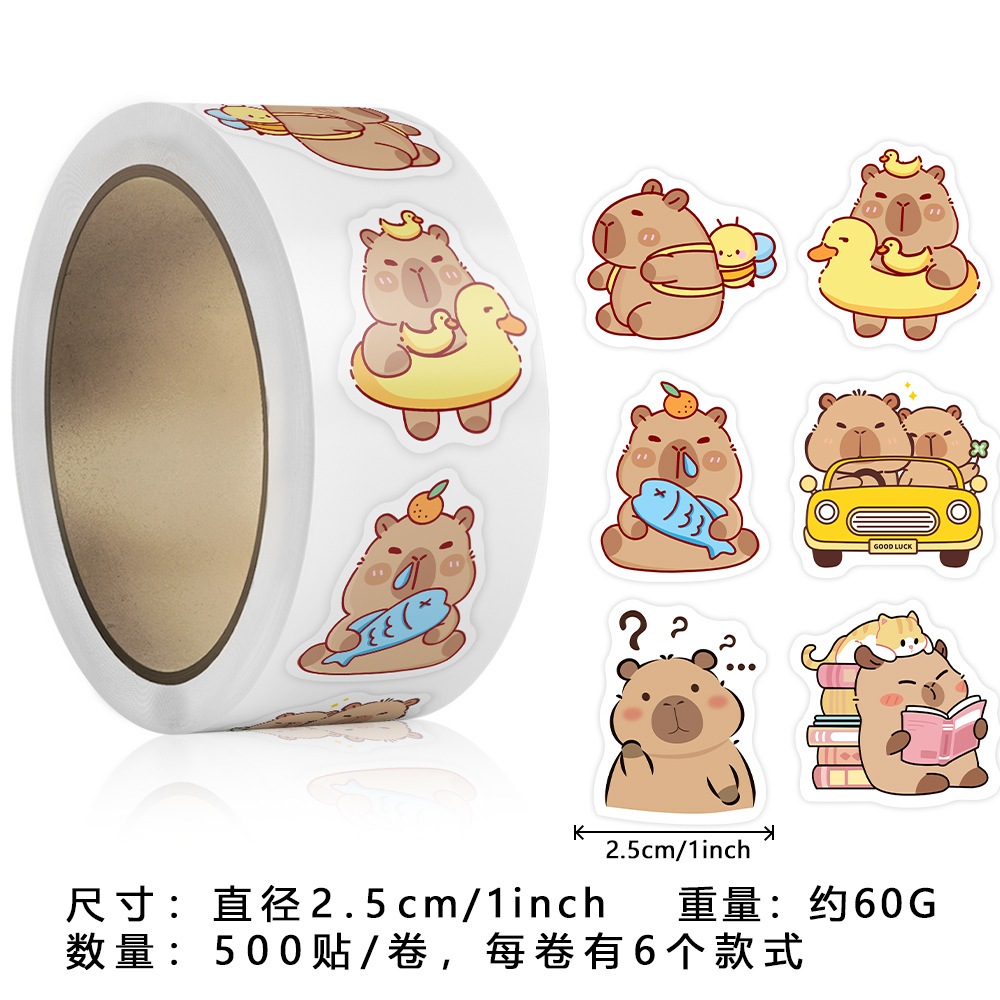 500 miếng/cuộn nhãn dán hình tròn mèo hoạt hình 2.5cm không dán