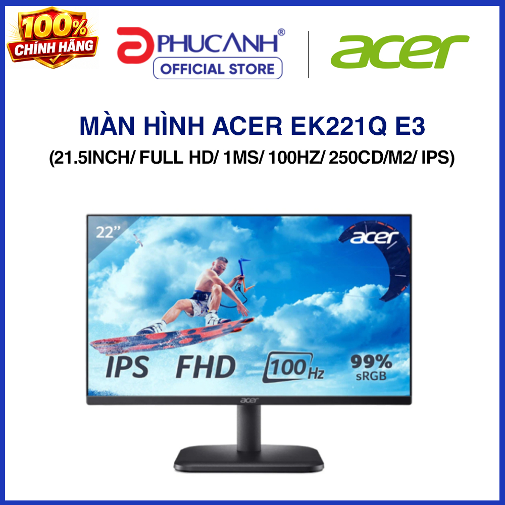 Màn hình Acer EK221Q E3 (21.5Inch/ Full HD/ 1ms/ 100HZ/ 250cd/m2/ IPS)