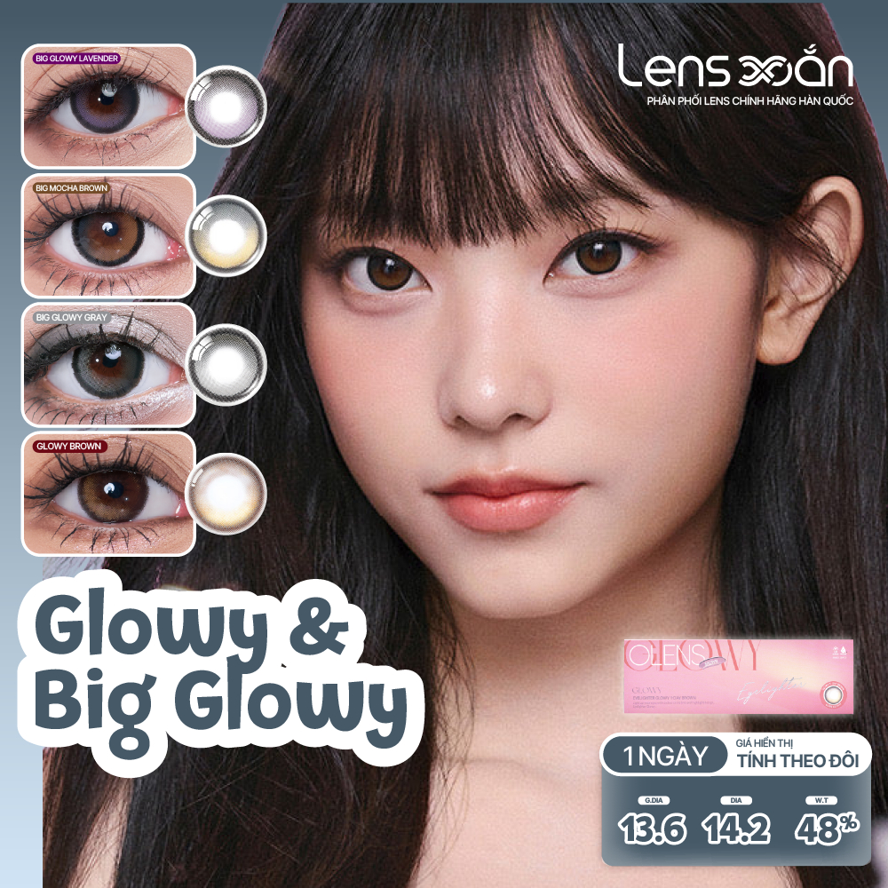 LENS 1 NGÀY tự nhiên LENS XOẮN kính áp tròng cận hiệu ứng phủ bóng GIÃN TRÒNG OLENS BIG GLOWY VÀ EYE