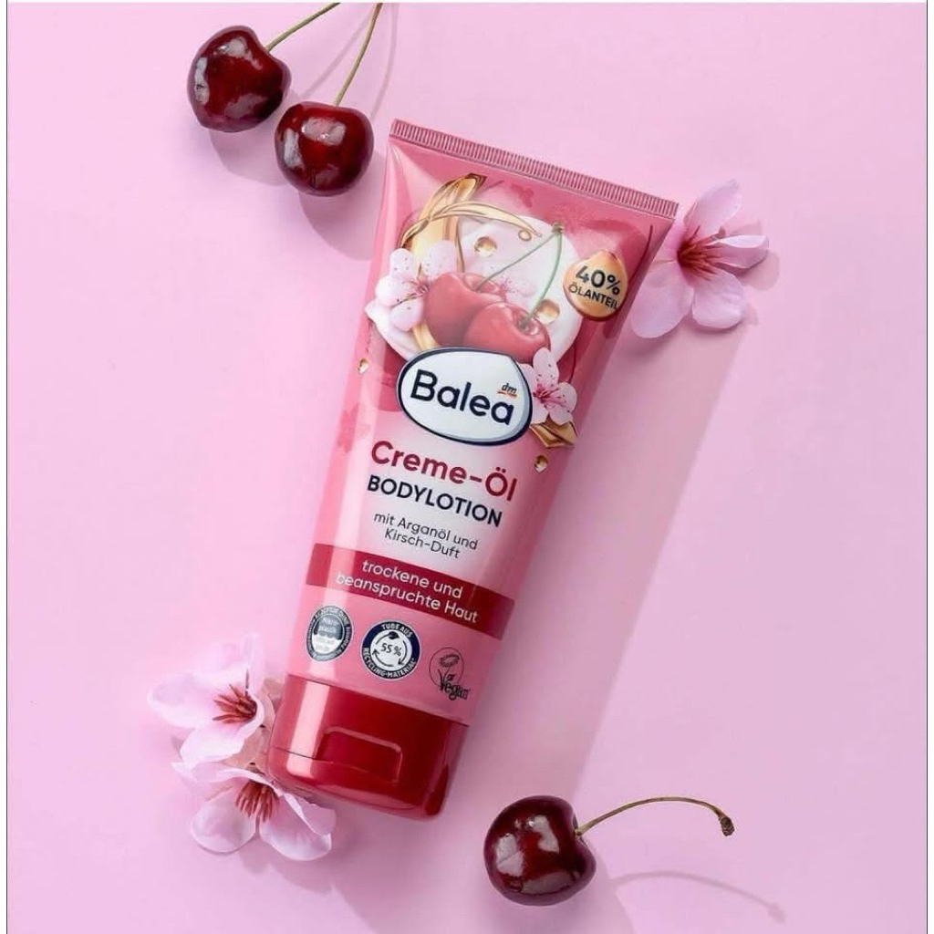 Sữa dưỡng thể Balea Creme-Öl Body Lotion Cherry 250ml Đức | Dưỡng ẩm sâu, Da mềm mịn, Hương Cherry