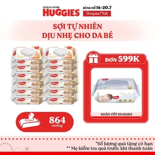 Thùng 12 gói khăn ướt Huggies Bơ hạt mỡ cao cấp, dày dặn, mềm mịn cho bé