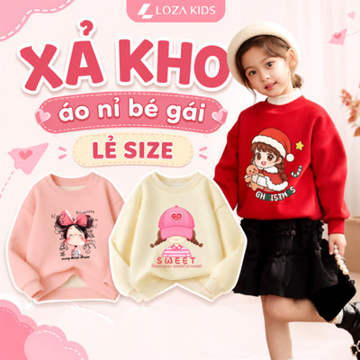 [XẢ KHO] Áo sweater cho bé  mẫu lẻ size bé gái- Áo nỉ trẻ em cổ tròn size 18-42kg Loza Kids XAIN001
